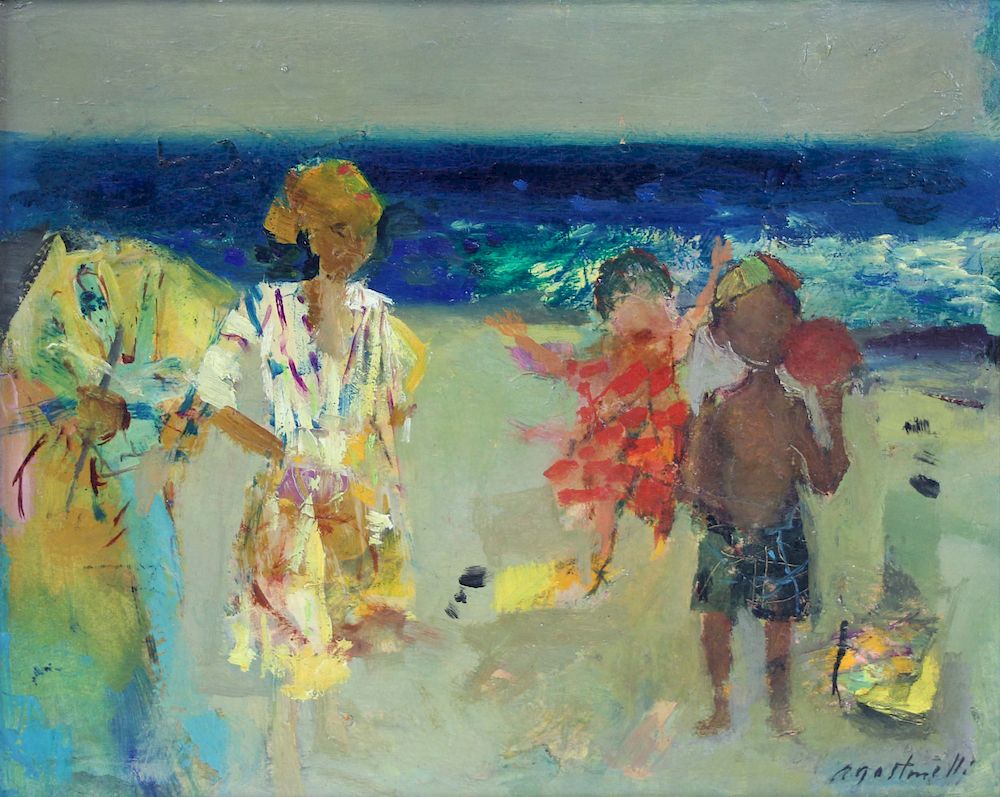 Appraisal: MARIO AGOSTNELLI AMERICAN - Oil on Board At The Beach