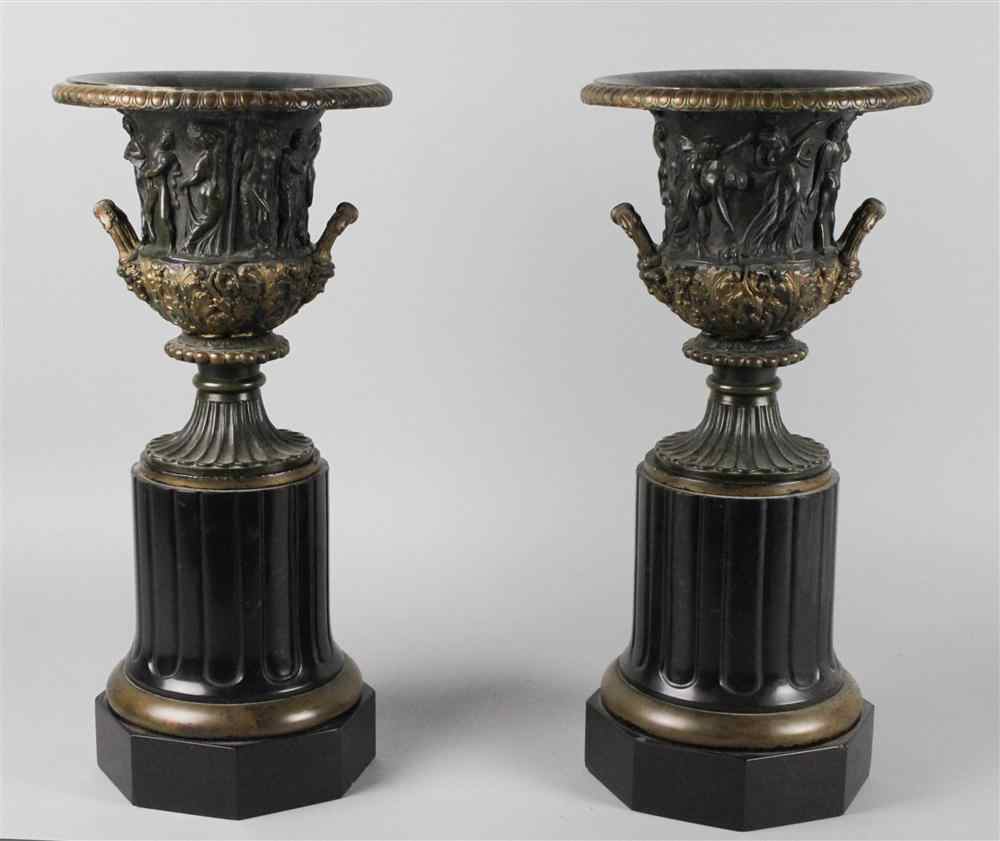 Appraisal: PAIR OF BARBEDIENNE BRONZE URNS AFTER THE ANTIQUE TH CENTURY