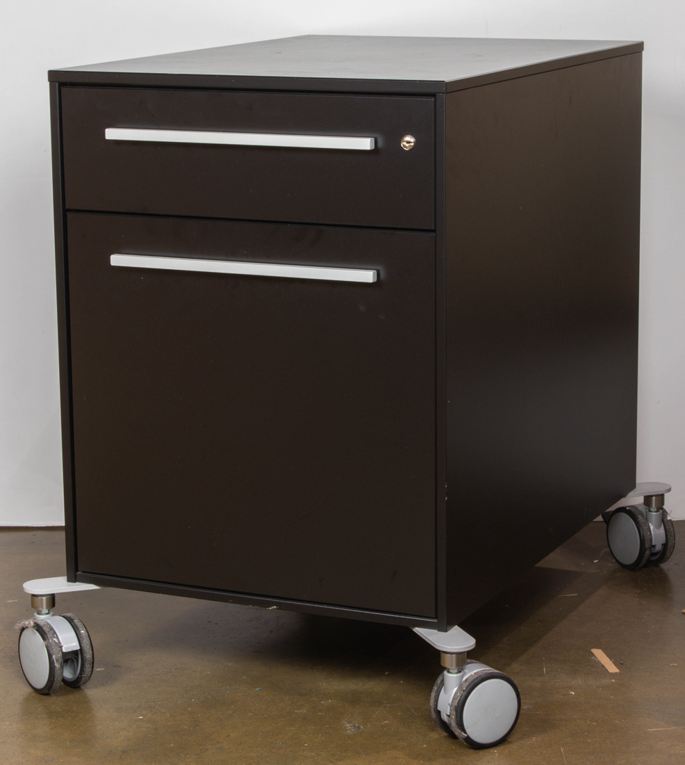 Appraisal: BLACK FILE CABINET ON WHEELS Black file cabinet on wheels