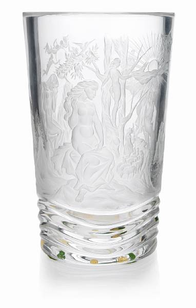 Appraisal: Tochstein Czechoslovakian vase Pilgramge Through Life circa engraved clear and