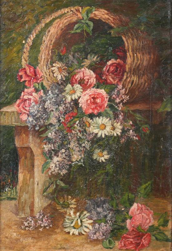 Appraisal: AMERICAN SCHOOL th century BOUQUET OF FLOWERS oil on canvas