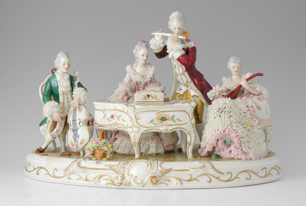 Appraisal: MULLER CO MUSICAL LACY PORCELAIN FIGURAL GROUP figures each with