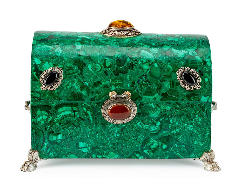 Appraisal: A Russian Jeweled Malachite Box A Russian Jeweled Malachite Box