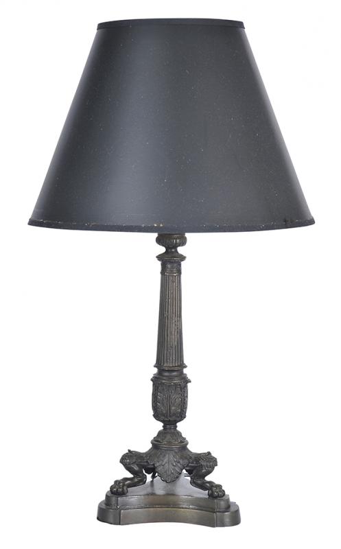 Appraisal: A FRENCH EMPIRE BRONZE LAMP with a fluted columnar stem