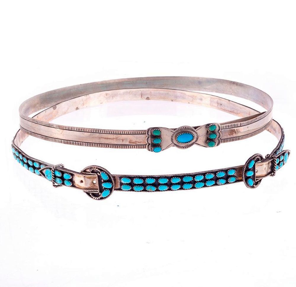 Appraisal: NAVAJO HAT BANDS Two Old Pawn Navajo turquoise and silver