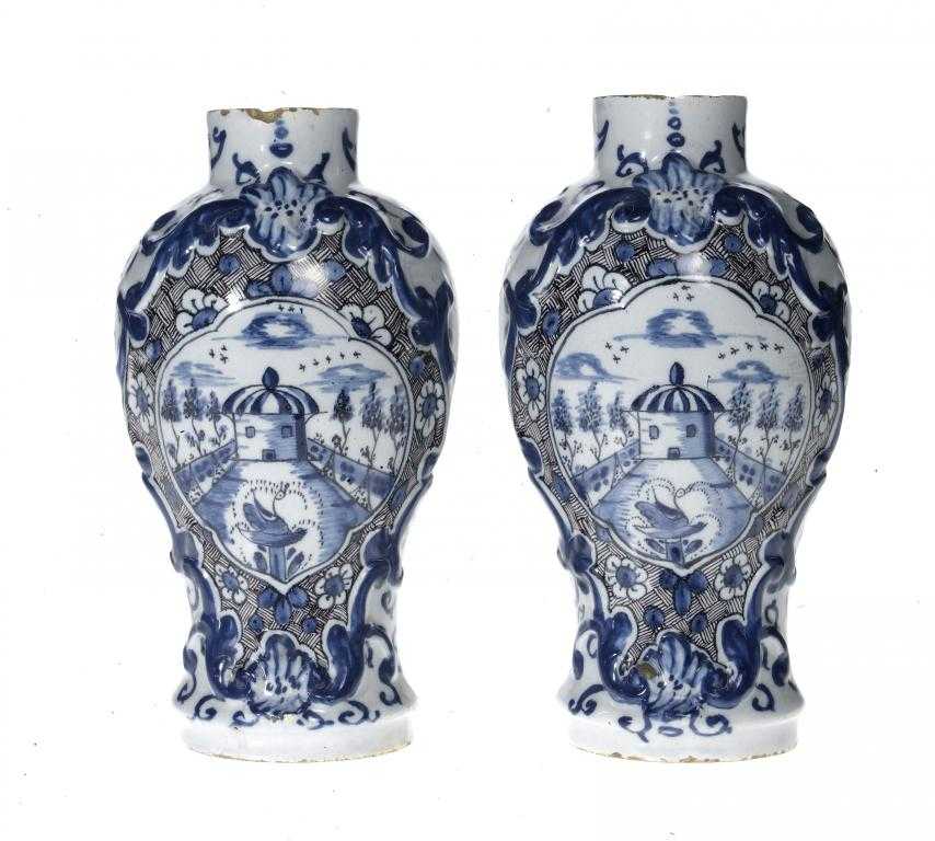 Appraisal: A PAIR OF DUTCH DELFTWARE VASES of inverted baluster shape