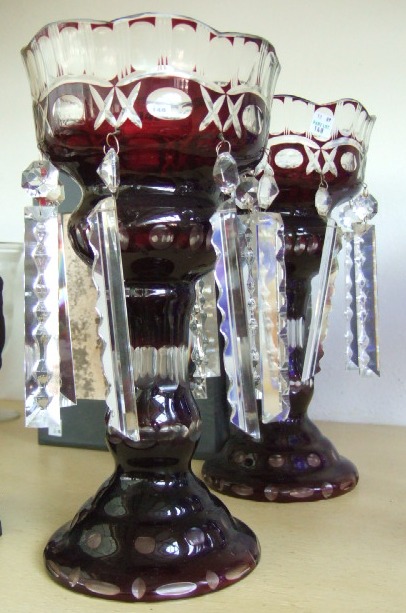 Appraisal: A pair of ruby flashed cut glass lustres early th