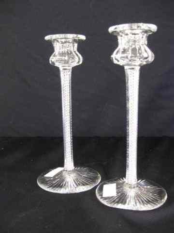 Appraisal: Libbey Cut Glass Candlesticks internal twist hollow air stems tulip