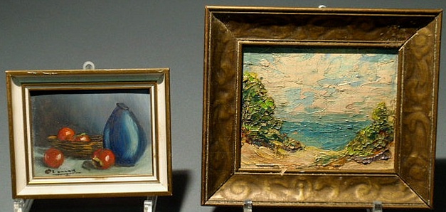 Appraisal: Two small paintings- still life x and an ocean view