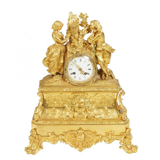 Appraisal: French Gilt Bronze Figural Mantel Clock th c of two