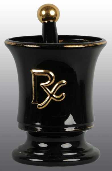 Appraisal: Large Black Gold RX Mortar and Pestle Description Made by