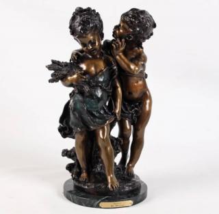 Appraisal: POLYCHROME BRONZE SCULPTURE H POLYCHROME BRONZE SCULPTURE OF YOUNG FIGURES