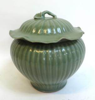 Appraisal: Celadon Jar Celadon Jar Larger with a ribbed body and