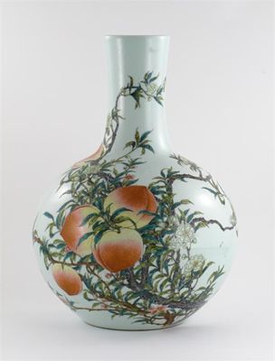 Appraisal: A large Chinese famille rose bottle vase decorated with fruiting