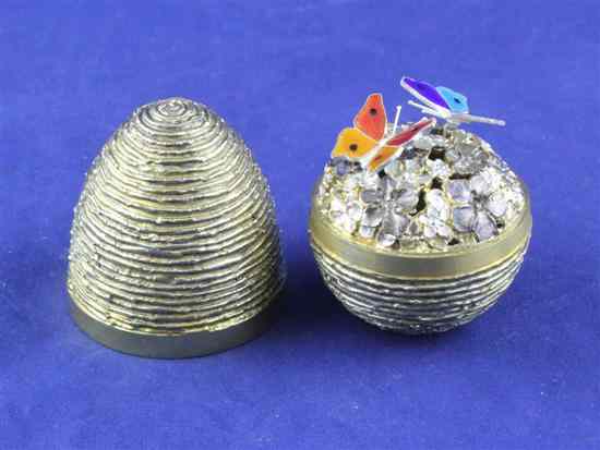 Appraisal: A cased 's textured silver gilt surprise egg by Stuart