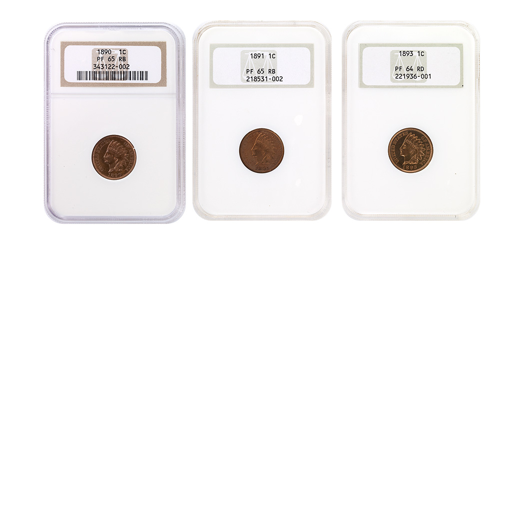 Appraisal: Three Proof One Cent Issues Graded by NGC Comprising PF