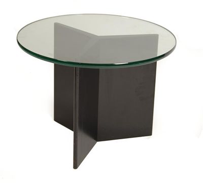 Appraisal: A Modernist black lacquered wood glass top occasional table designed