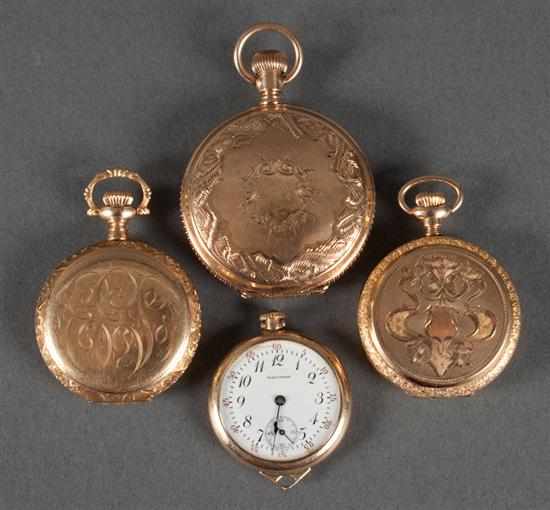 Appraisal: A group of K gold pocket watches including Waltham yellow