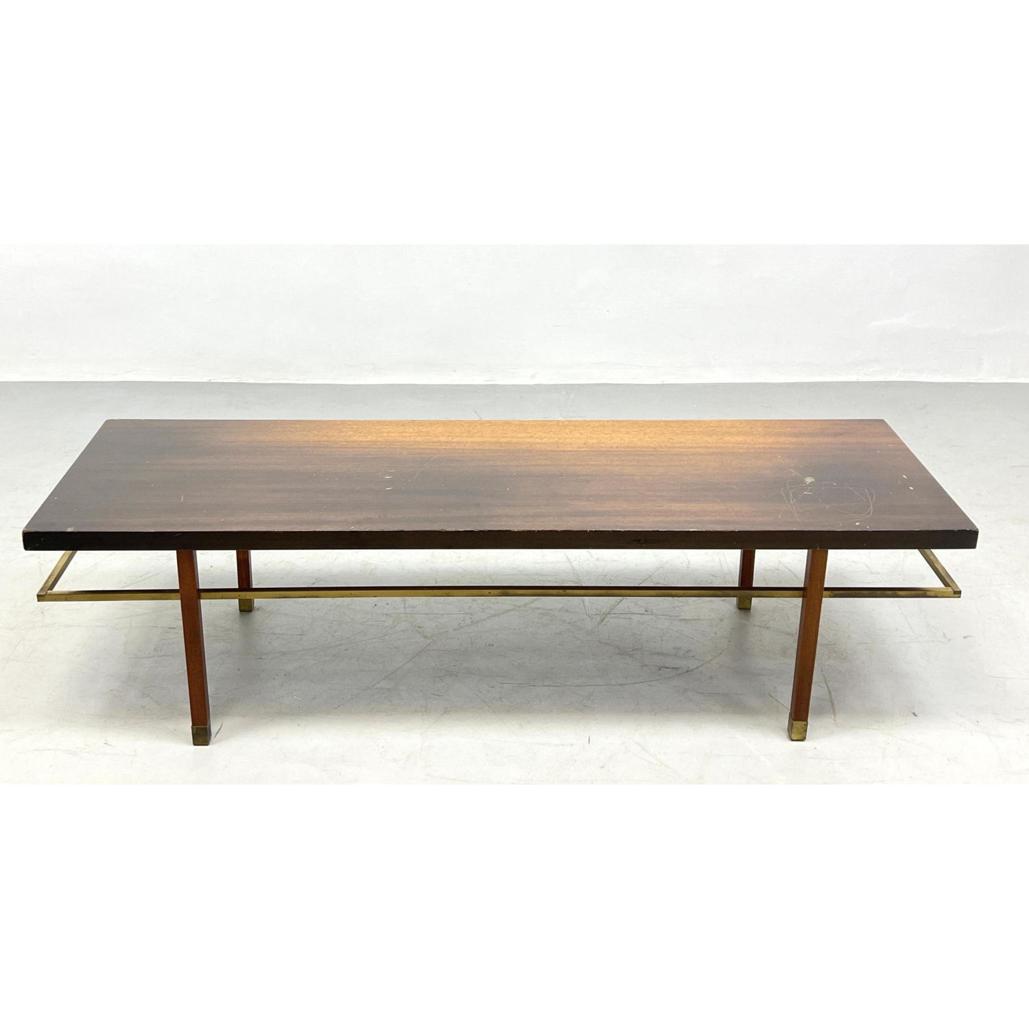 Appraisal: Harvey Probber Mahogany and Brass Coffee Table Bench Dimensions H