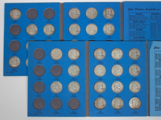 Appraisal: Fifty-seven U S Franklin type silver half dollars housed in