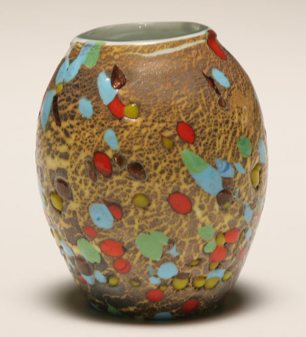 Appraisal: AVEM art glass vase Tan surface with green blue yellow