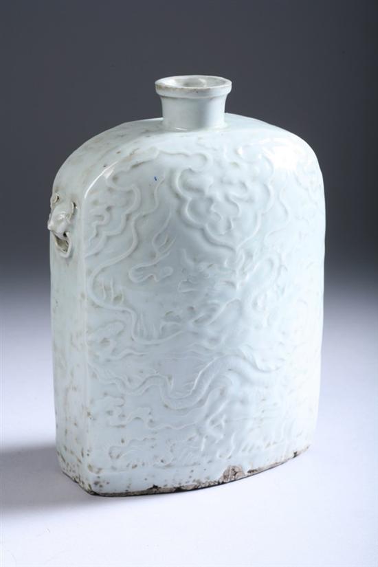 Appraisal: CHINESE QINGBAI PORCELAIN PILGRIM FLASK Yuan Dynasty Dragon decoration -