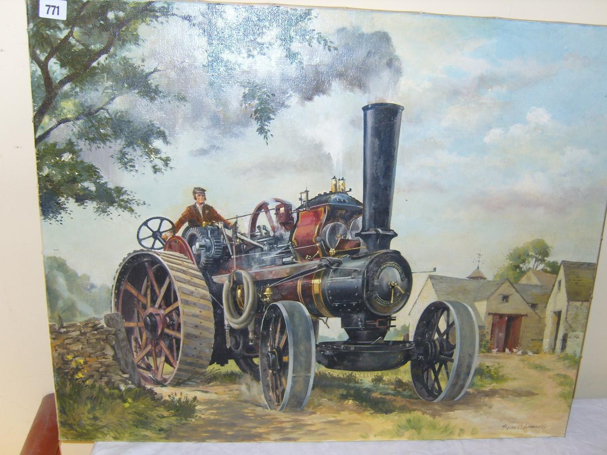 Appraisal: An oil painting on canvas of a steam traction engine