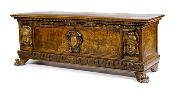 Appraisal: CHEST late Renaissance Italy th c Carved walnut x x