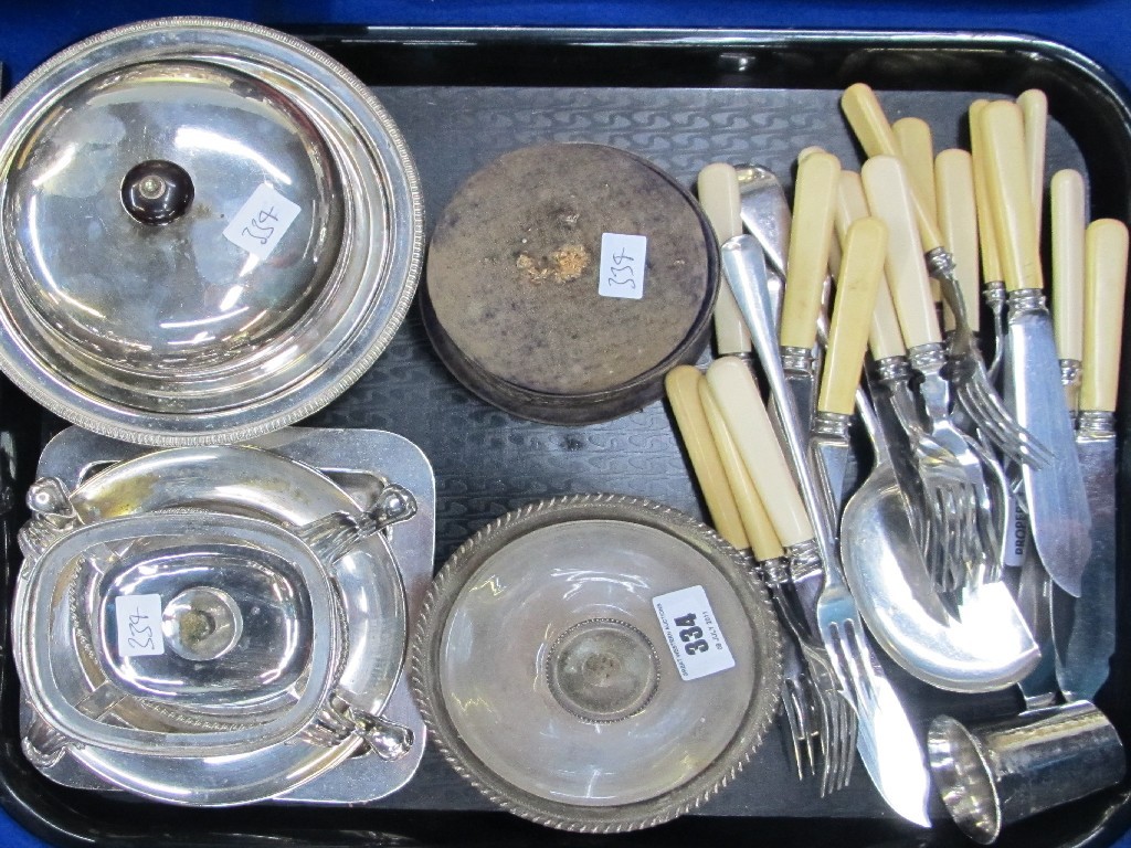 Appraisal: Tray lot of EP - kettle stand muffin dish pin