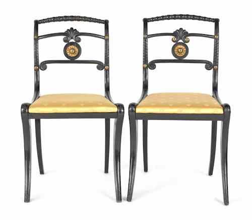 Appraisal: Pair of classical sabre leg chairs together with two French