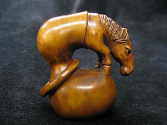 Appraisal: Carved Boxwood Netsuke of Horsewith ring ball signed '' excellent