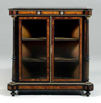 Appraisal: Victorian vitrine ebonized and burl wood velvet-lined interior with two