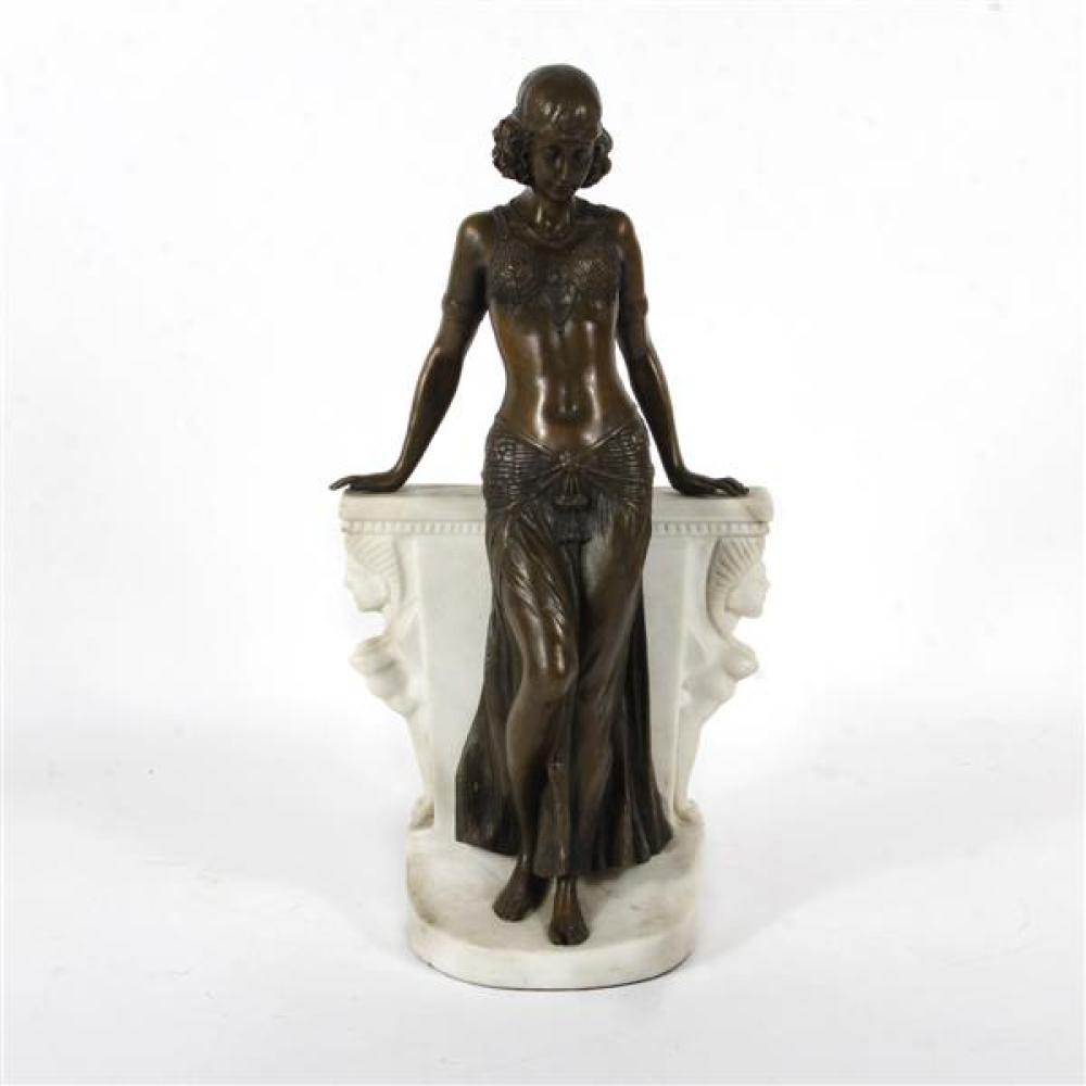 Appraisal: FRENCH ART DECO BRONZE MODEL OF A SEMI NUDE FLAPPER