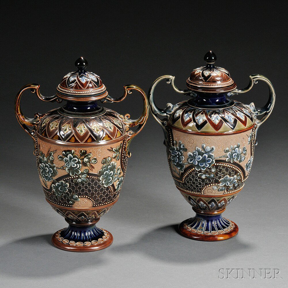 Appraisal: Pair of Doulton Lambeth Eliza Simmance Decorated Stoneware Vases and