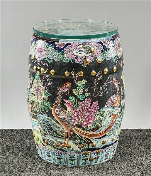 Appraisal: Chinese enameled porcelain garden seat with phoenix trees and flowers