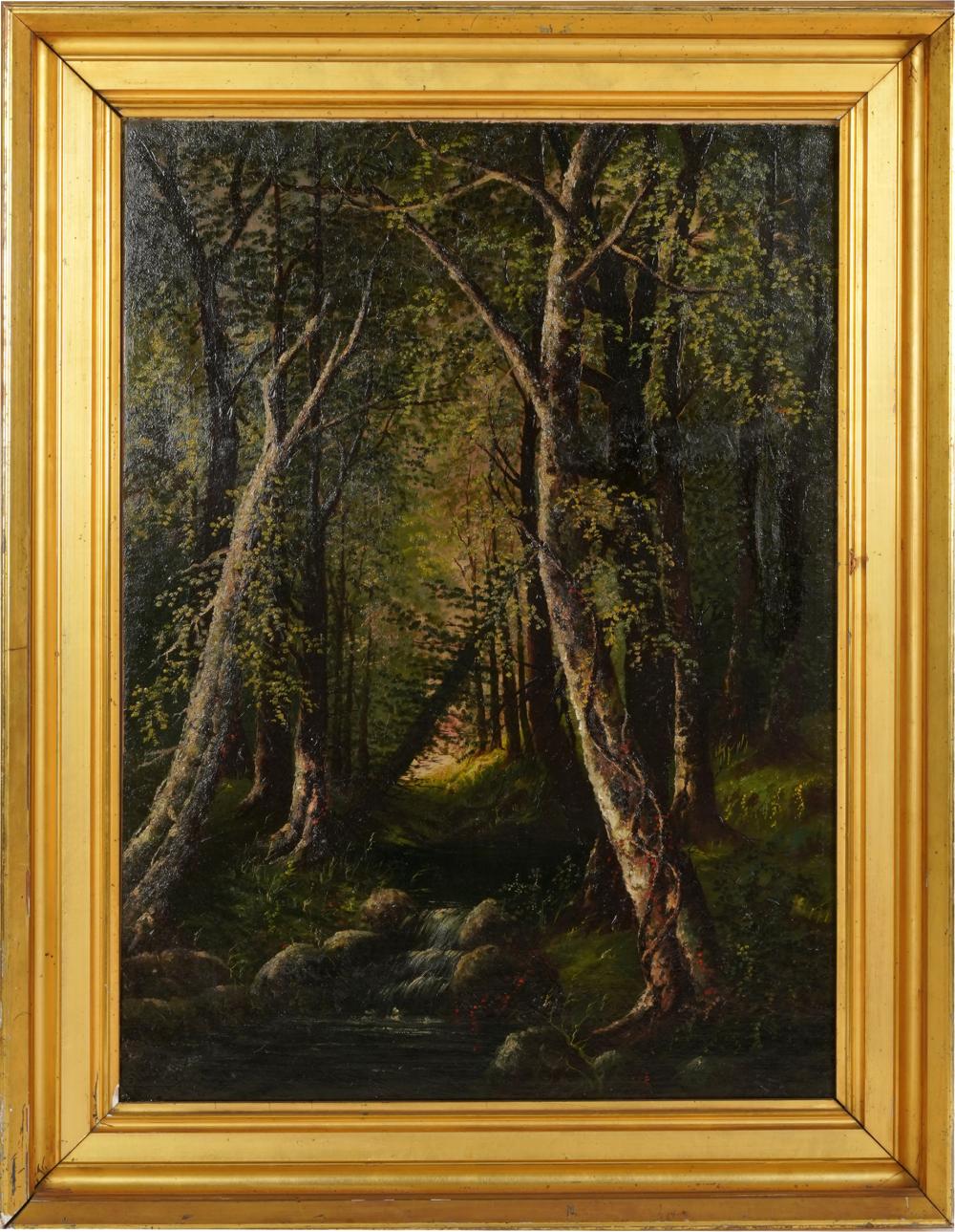 Appraisal: UNKNOWN ARTIST FOREST INTERIORoil on canvas relined unsigned x inches