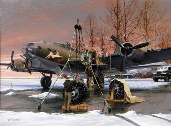 Appraisal: Ivan Berryman 'Sally B' Flying Fortress under repair signed oil