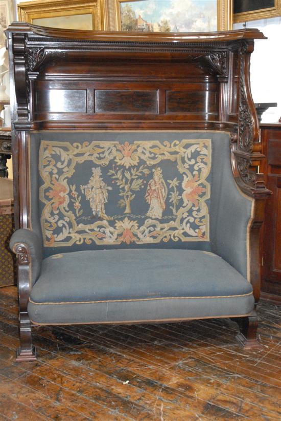 Appraisal: CARVED MAHOGONY COVERED SEAT WITH NEEDLEPOINT UPHOLSTERY