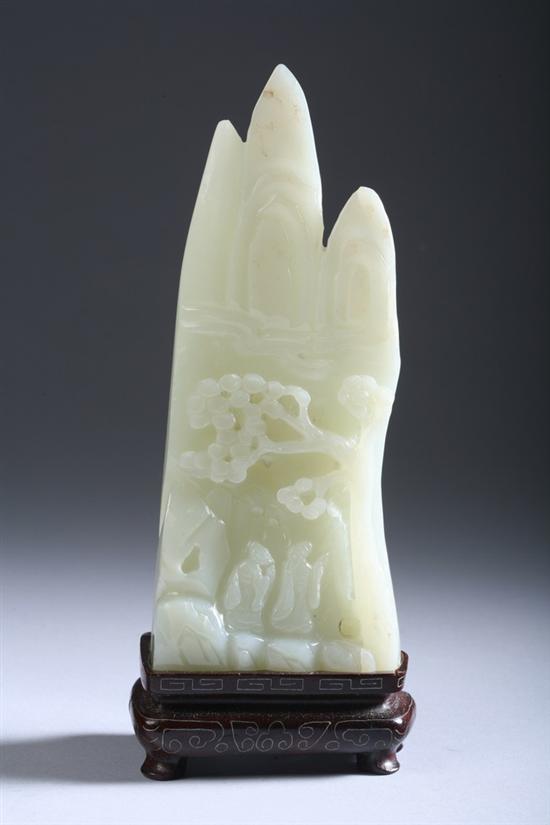 Appraisal: CHINESE LIGHT CELADON JADE CARVING OF A MOUNTAIN Carved to