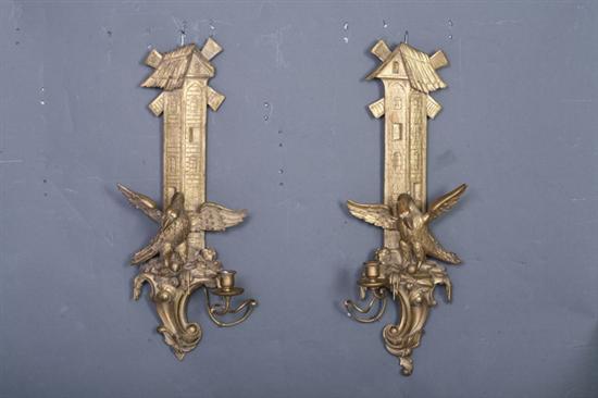 Appraisal: PAIR CHINESE CHIPPENDALE-STYLE CARVED AND GILTWOOD SINGLE-LIGHT SCONCES th century