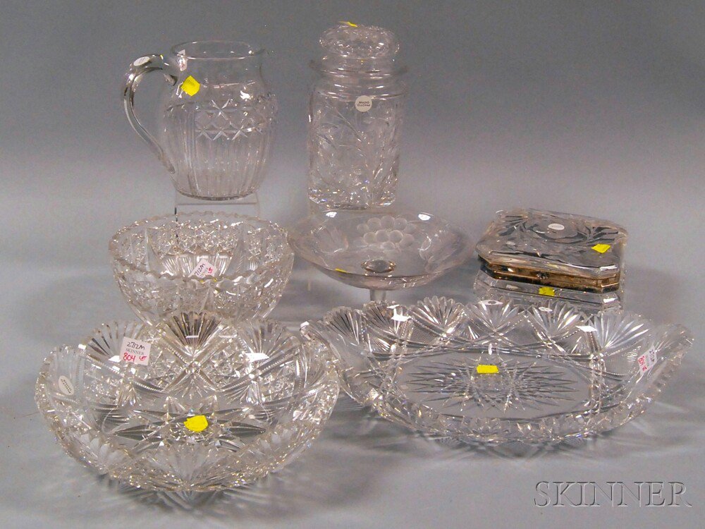 Appraisal: Seven Colorless Cut Glass Items a Cosmos-type Tuthill bowl a