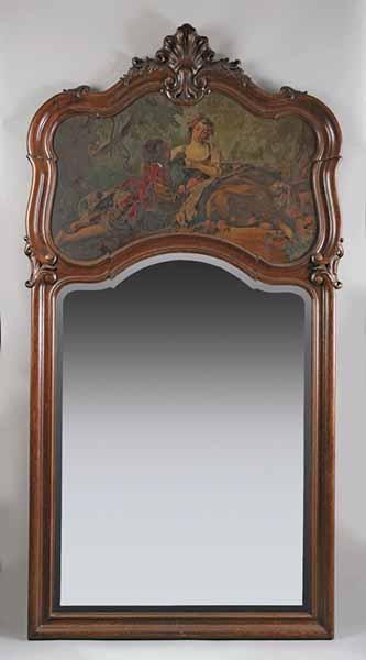 Appraisal: A Louis XV-Style Carved Oak Trumeau Mirror the scrolled crest