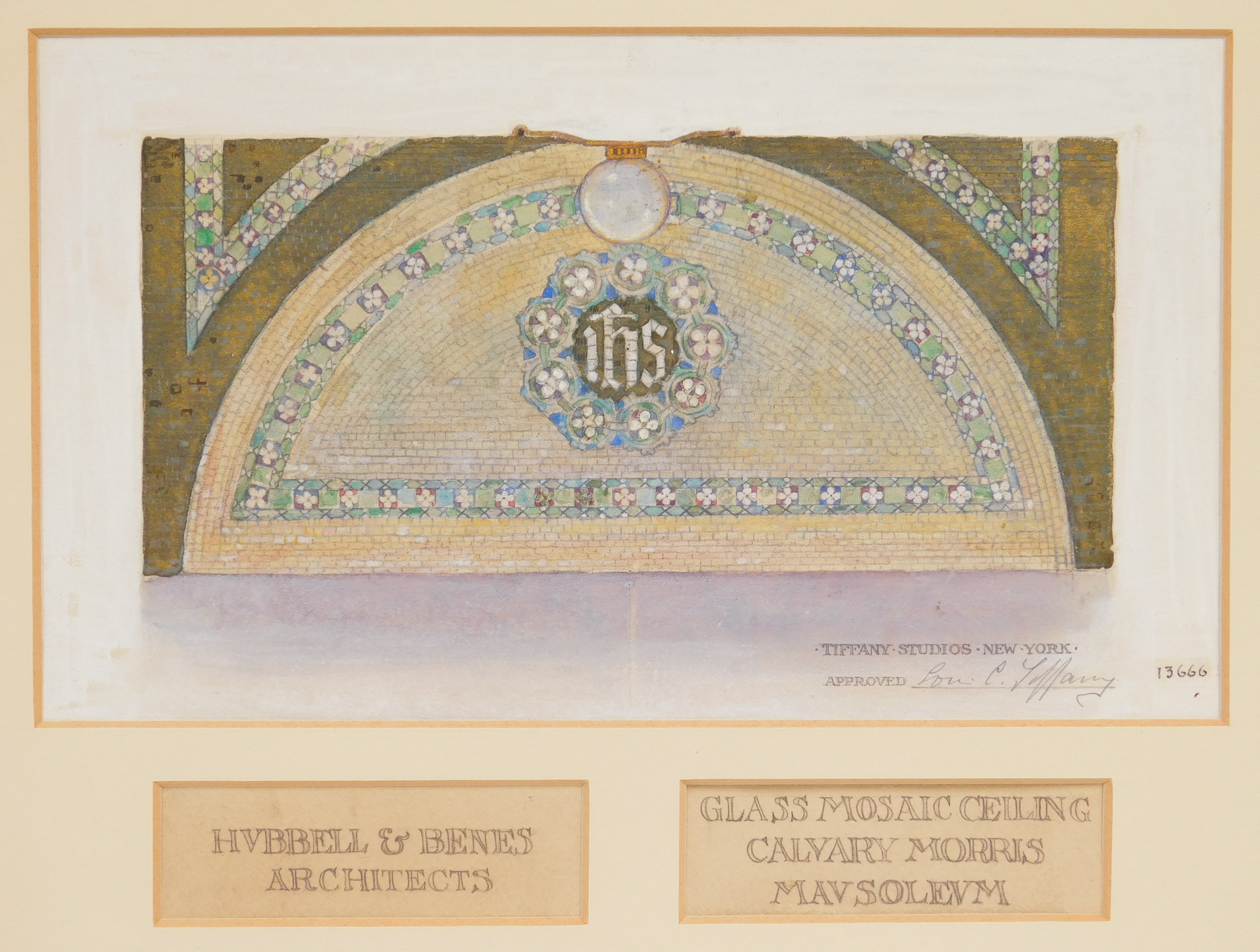 Appraisal: Tiffany Studios sketch Glass Mosaic ceiling- watercolor and pencil on