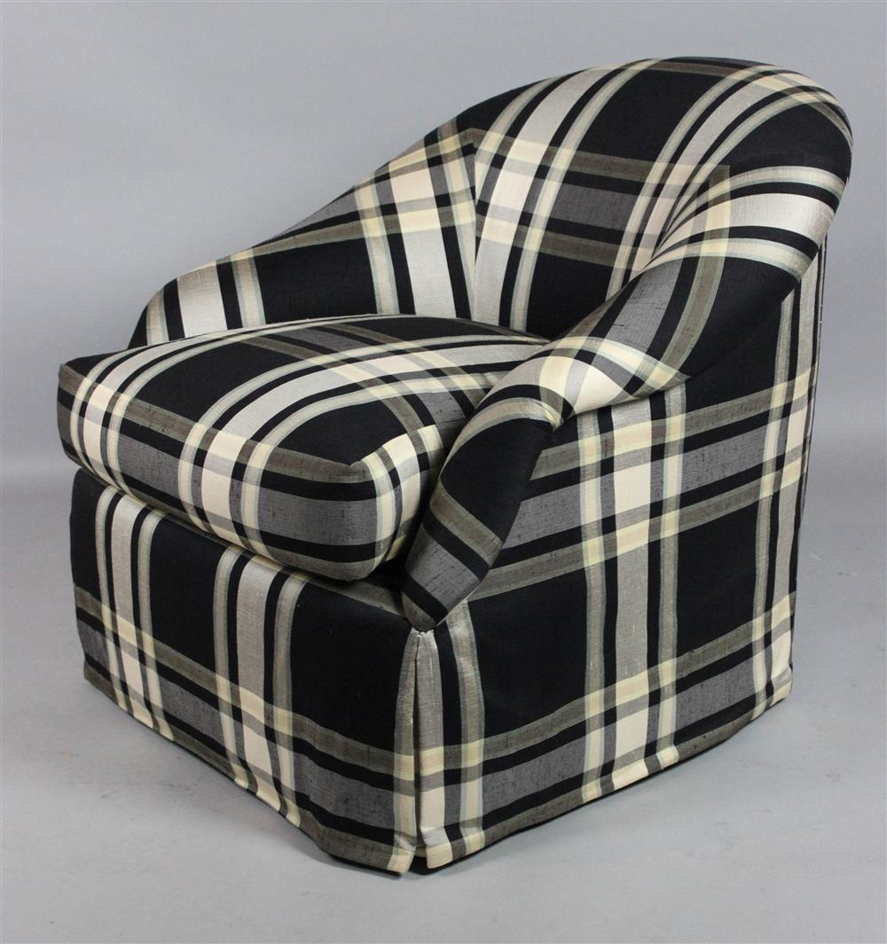 Appraisal: J ROBERT SCOTT SILK PLAID SWIVEL TUB CHAIR ESTATE OF