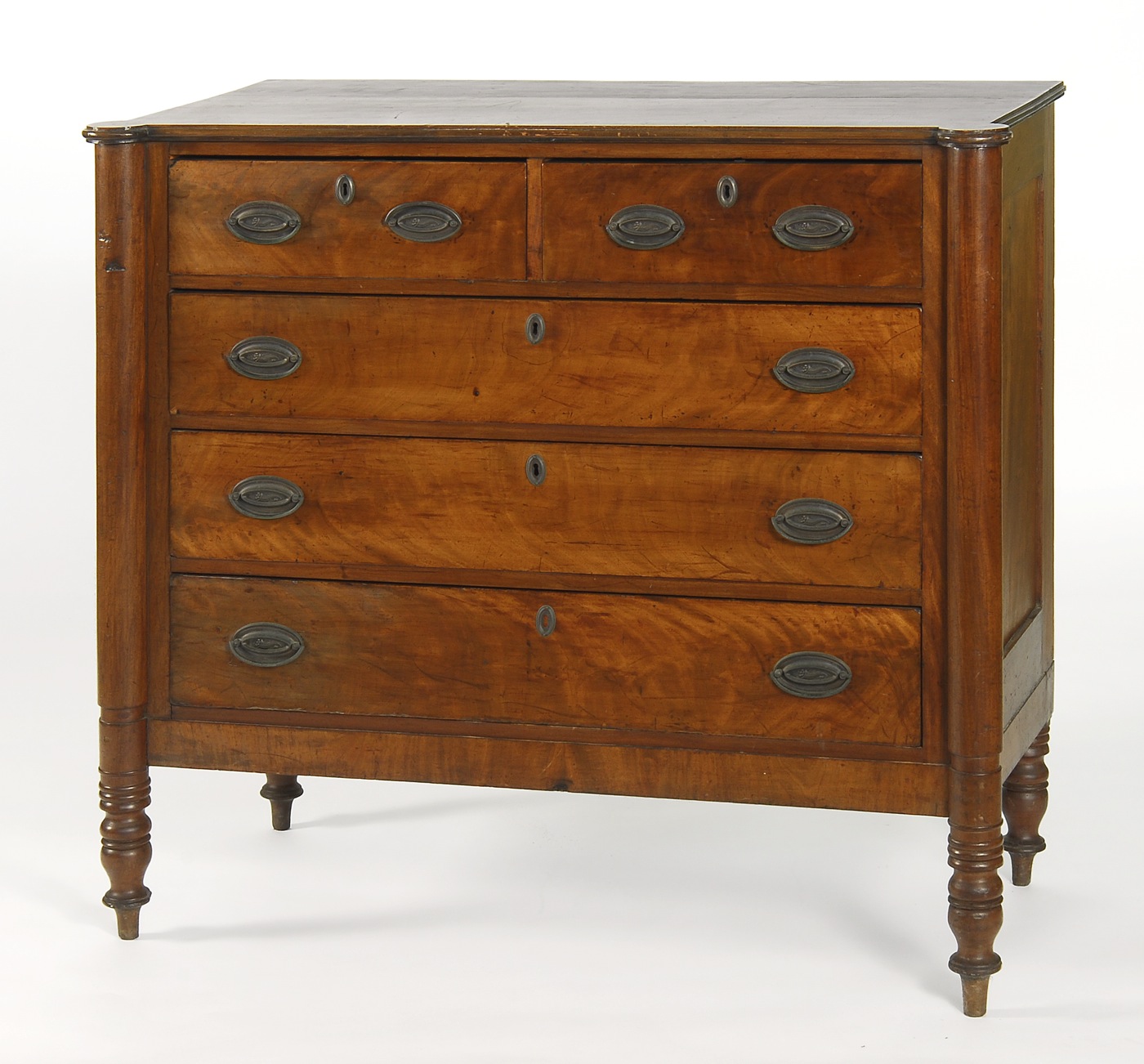 Appraisal: ANTIQUE AMERICAN SHERATON BUREAU In cherry with molded top edge