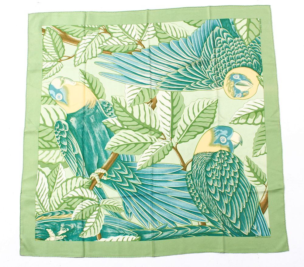 Appraisal: Hermes Les Perroquets Detail Silk Scarf Hermes silk scarf Les