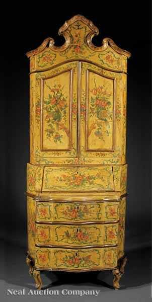 Appraisal: An Antique Venetian Rococo-Style Painted Bureau Bookcase late th early