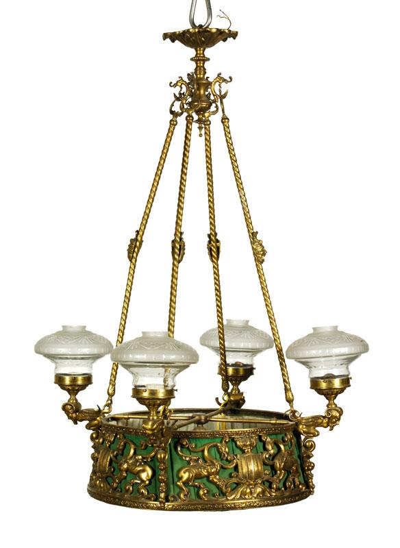 Appraisal: - Antique English Brass Hanging Light Fixture Antique hanging light