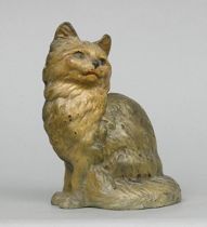 Appraisal: An Antique Tabby Cat Doorstop Painted fluffy cat in side