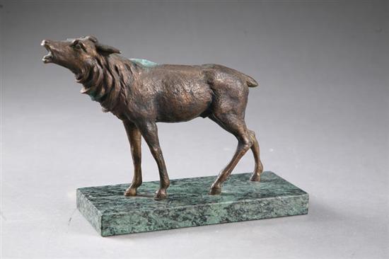 Appraisal: BRONZE ELK EARLY TH CENTURY Unsigned Bugling bull elk resting